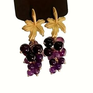 🆕️ Elegant Gold and Purple Grape Cluster Earrings